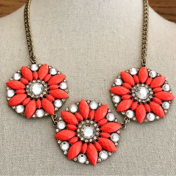 J.Crew | Neon Coral Pendant Necklace | 19” Adjustable - Picture 1 of 3